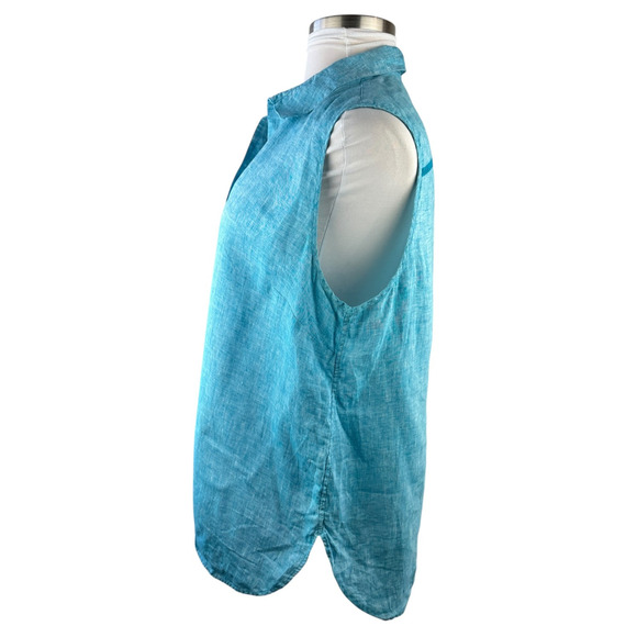 Chico's 100% Linen No Iron FreshChic Turquoise Tunic Top Sleeveless Plus Size 22 - Picture 5 of 10
